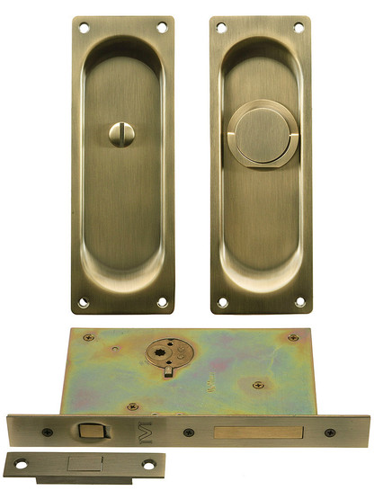 Bryn Mawr Privacy Pocket Door Mortise Lock Set With Rectangular Pulls